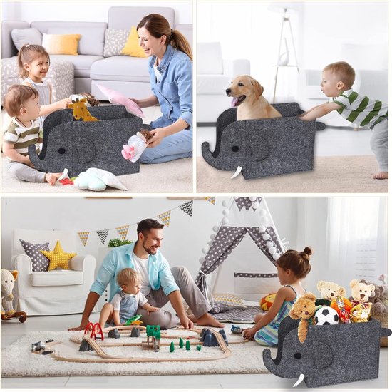 2 stuks opbergdozen voor kinderen, vilten opvouwbare speelgoedkist, organizer, mand in olifantenvorm, 30 liter opbergdozen voor kinderkamer, opbergdozen van stof, wasmand voor thuis
