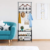 Gaderobe kapstok met haken, robuuste metalen kledingstandaard, kapstok met bank, multifunctioneel kledingrek voor de slaapkamer, kapstok met schoenenrek