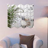24 stuks zelfklevende 3D acryl wandspiegel, 14 x 8 cm, afneembare driehoekige doe-het-zelf spiegelstickers, tegelstickers, voor woonkamer, slaapkamer, huis (zilver)