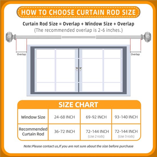 Gordijnstangen voor ramen, 2,54 cm, 91 tot 182 cm, telescopische gordijnroeden, vierkante marmeren knopen, zilver