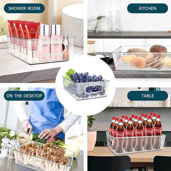 Koelkast Organizer Set van 6 Inclusief 1 Groentesnijder & 12 Clips, Keuken Opbergdoos & Organisatie, Stapelbare Koelkast Organizer Box, Geschikt voor Keuken/Kantoor/Slaapkamer, (Nieuwe Stijl)