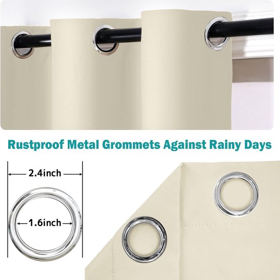 Buitengordijnen, waterdicht verduisteringsgordijn met oogjes, buitengordijnen met UV-bescherming, winddicht, ondoorzichtig voor paviljoen, balkon, tuin, terras (beige, set van 2 / 132 x 213 cm)