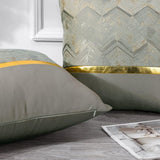 Set van 2 kussenslopen voor bank/auto/slaapkamer luxe moderne minimalistische gouden lederen stiksels, golvende streep decoratieve kussensloop 45 x 45 cm (zilver)