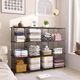 12 Plank Draadkubus Stapelbare Plankkubus DIY Metalen Raster Plankkubus Boekenplank Kubusplank met deuren voor woonkamer, slaapkamer, badkamer Zwart