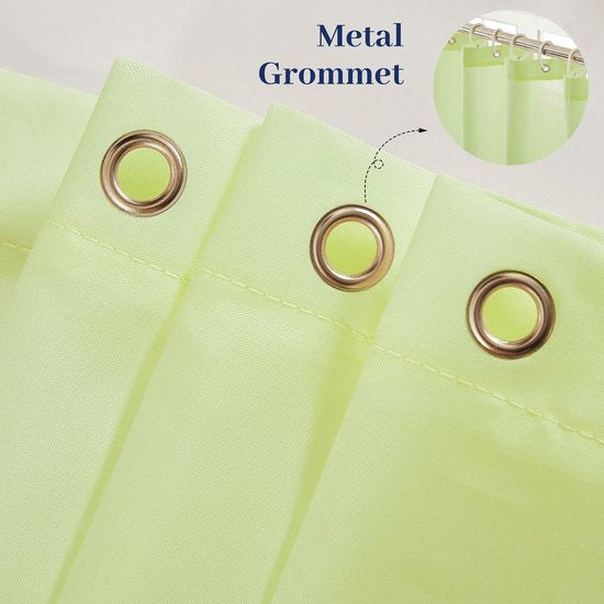 Douchegordijn, extra lang badgordijn, schimmelwerend, textielgordijnen van stof, antibacterieel, waterdicht, mosterdgroen, extra breed, 275 x 180 cm, met 18 douchegordijnringen.