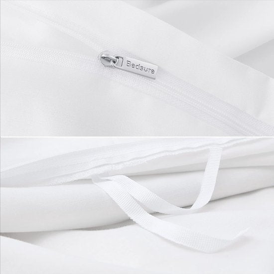 Beddengoed, 155 x 220 cm, katoen, wit, beddengoedsets 155 x 220 cm, dekbedovertrek, 3-delig met 2 kussenslopen 80 x 80 cm, Oeko-Tex beddengoed met ritssluiting