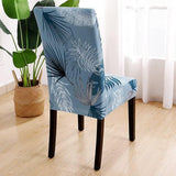 Jaotto - Universele stoelhoezen, stretch stoelhoezen - set van 6 moderne stoelhoezen - elastische duurzame stoelhoezen voor eetkamer decoratie - Blauwe Bladeren, 6 stuks