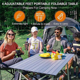 Campingtafel, opvouwbaar, in hoogte verstelbaar, klaptafel, aluminium, 90 x 53 cm, voor 4 personen, gemakkelijk op de camping, inklapbare vouwtafel