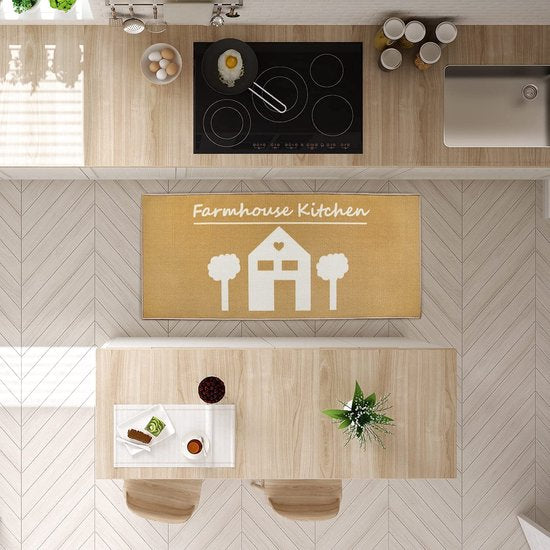 Keukenloper, antislip, wasbaar in wasmachine, 67 x 150 cm, wasbare tapijtloper, keukenmat, zandbeige vloerkleed, geschikt voor vloerverwarming, boerenkeuken, 67 x 150 cm