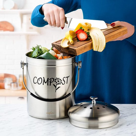 compostbak voor keuken, roestvrij staal, geurloze biologische bak