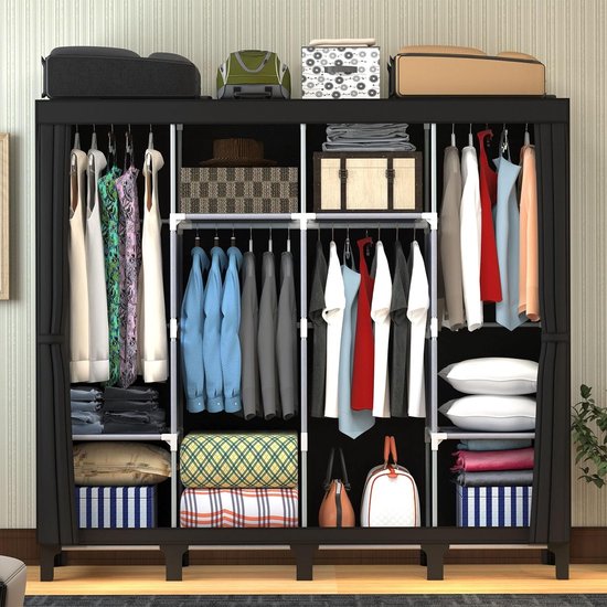 Kledingkast 170 x 175 x 45 cm, stoffen kledingkast voor slaapkamer, stoffen kledingkast met 2 ophangrails en 18 zijvakken