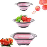 Opvouwbare vergietset, BPA-vrij siliconen voedselvergiet Milieuvriendelijk, niet-giftig en gemakkelijk schoon te maken Hittebestendig Pasta Groentevergiet Vaatwasmachinebestendig 3-delige set (roze)