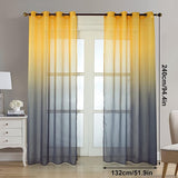 Set van 2 gordijnen met kleurverloop, transparante gordijnen, linnen, decoratieve vitrage voor woonkamer, slaapkamer, raamdecoratie voor het raam, 135 x 240 cm (b x h), geel en grijs