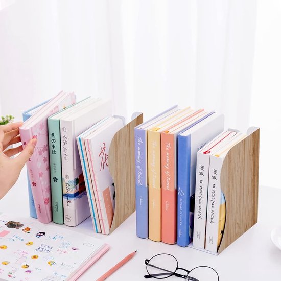 Bookends, Adjustable Bookends, Metal Bookends, Expandable Book Holder, Book Support for Shelf, Wood Imitation Bookends Metal for Desk, Extendable to 49.8 cm (1 Piece)