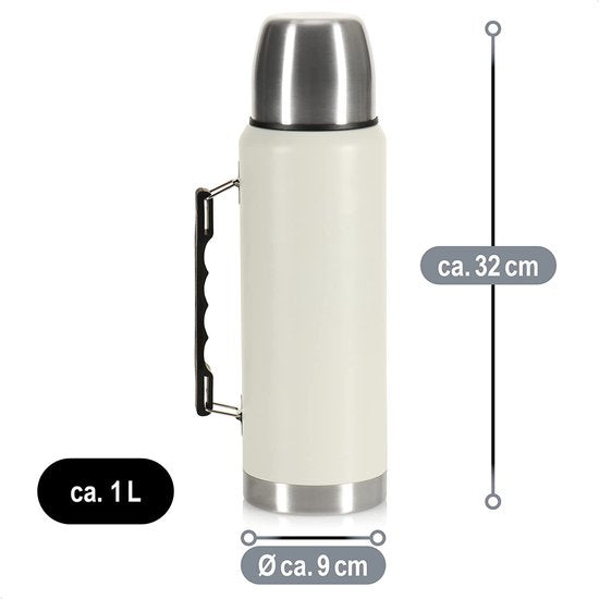 thermoskan - dubbelwandige thermoskan van roestvrij staal - fles die warm en koud houdt voor onderweg met handvat - isoleerkan met mokfunctie