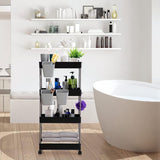 Opbergwagen, keukenwagen, 4-laags rollende wagen met wielen en 3 hangende kopjes, multifunctioneel opbergrek voor keuken, badkamer, slaapkamer, kantoor, zwart