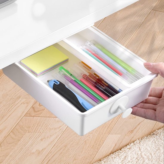 Lade onder bureau 2 stuks, lade-organizer, opbergdoos, zelfklevende lade-organizer voor kantoor, verborgen ladebox, wit