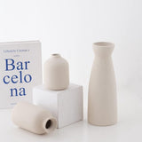 Zwarte keramische vazenset van 3 kleine bloemenvazen voor decoratie, moderne rustieke boerderij huisdecoratie, decoratieve vazen voor pampasgras-ideeënplank (Beige)