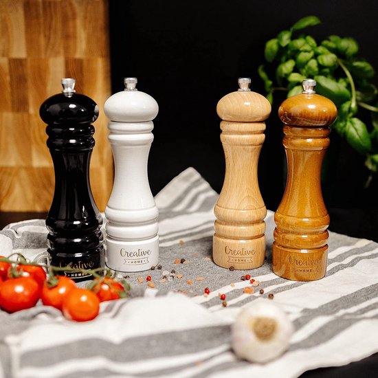 Creative Home Grote Houten Peper en Zoutmolen | Set van 2 met Mini Houten Lepel | 18 x 5 cm | Beukenhout | Handmatig