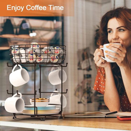 Bekerhouder, staande krakelstandaard, capsulehouder, kopjesrek, organizer, metaal, voor koffiekopjes en bekers, koffiebar, accessoires en keukenorganisatie, 12 haken (brons)
