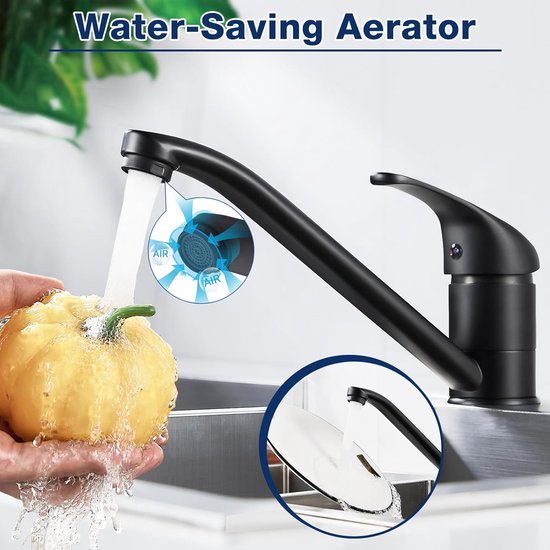 Keukenkraan zwart, keukenkraan 360° draaibaar, ééngreeps keukenmengkraan, aanrechtkraan met keramisch cartouche, koud en warm standen