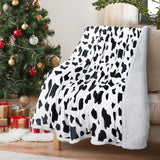 Sherpa Deken, knuffeldeken, extra dikke warme bankdeken, bankdeken in tweezijdig, super fleece deken als bankplaid of woonkamerdeken, 150 x 130 cm, koeienprint