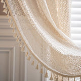 Set of 2 Vintage, Country House Style Crocheted Curtains, Boho Cotton Lace Curtains with Tassels, Curtains for Living Room, Bedroom, Outdoors, 150 x 200 cm, Beige