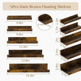Wandrek, houten rek, 5-delige set, zwevende planken, vintage wandplanken, houten rek voor keuken, kinderkamer, woonkamer