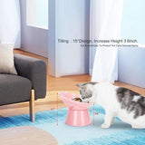 Kattenbak, kattenvoerbak, verhoogd met 15° kanteling, anti-braken kattenbakken voor voedsel en water, roze