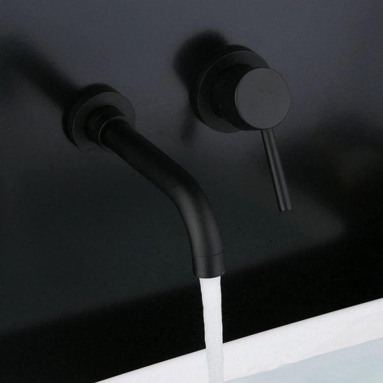 moderne badkamerkraan wandmontage mat zwart 360° draaibare uitloop badkranen voor muur 2-gats montage kraan met enkele handgreep messing Leekayer