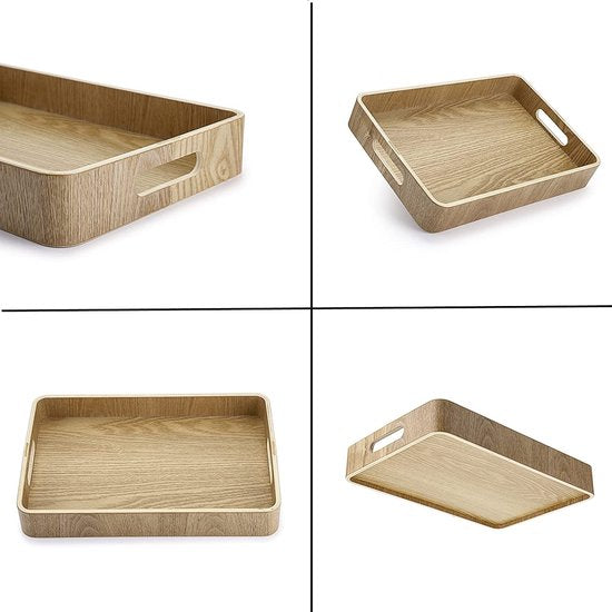 Decoratief dienblad van hout met 2 handgrepen, houten dienblad, decoratieve serveerplaten voor koffie, thee, Wenen, fruitserveerbord voor salontafel, bureau, woonkamer (rechtshandig, 33 x 22 cm)