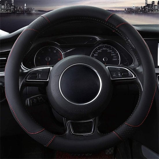 Auto Stuurhoes Stuurwielbeschermer Stuurhoes Microfiber Leer Universeel 37-38cm/15 Antislip Ademend Duurzaam (zwart)