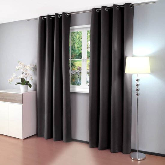 Gräfenstayn Alana Thermogordijn, effen verduisteringsgordijn met ringen, 135 x 245 cm (b x h), vele aantrekkelijke kleuren, met Öxo-Tex-keurmerk, 2 stuks, zwart