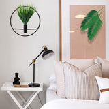 Set van 2 kunstplanten met rond mat zwart metalen hangframe voor wanddecoratie, aan de muur gemonteerde kunstplanten met metalen banden voor moderne zwarte wanddecoratie