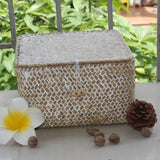 Opbergmand van zeegras met dekselset met 2 stapelbare manden, natuurlijk zeegras, geweven, vierkante manden voor rekken, organizer, dozen, opslag van cosmetica, sieraden, naalddraden