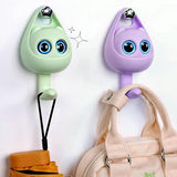 3 stuks oogknipperende kattenhaken, kattenhaken, dierenhaken, zelfklevende sleutelhaken, garderobehaken voor kinderen, mantel, sjaal, muts, handdoek, sleutel (roze, paars, groen)