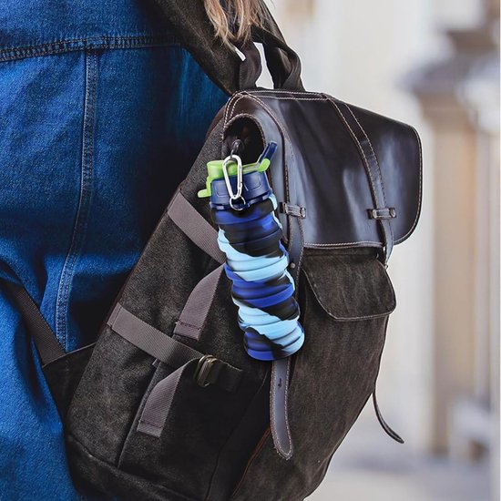 Opvouwbare drinkfles, herbruikbare drinkfles, opvouwbaar festival, 500 ml drinkflessen, opvouwbare waterfles, festivals, wandelen, reizen, avontuur, festivalaccessoires (blauw)