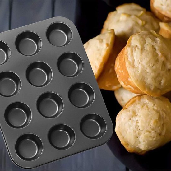 Muffinvorm, ronde cakevorm, broodvorm met 12 muffinvormen, antiaanbaklaag, 36 x 27 x 3 cm, bakvorm voor muffin of cupcake