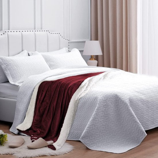 Bankdeken, knuffeldeken, 210 x 240 cm, warme Sherpa-bank, werpdeken, dikke bankdeken, bankdeken, pluizige deken voor bank, Bordeaux
