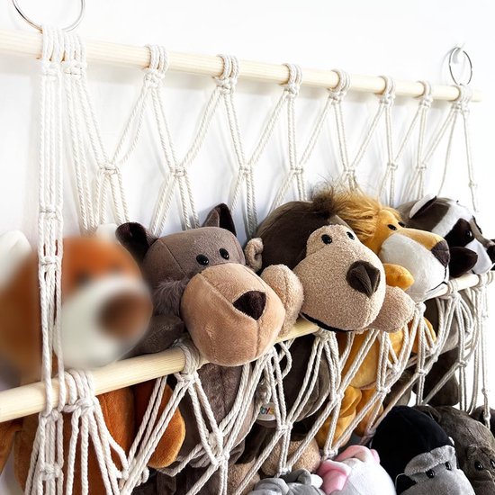 knuffel speelgoed hangmat handgeweven katoenen touw hangmat netto speelgoed opslag decoratie voor kinderkamer, speelkamer, slaapkamer, B