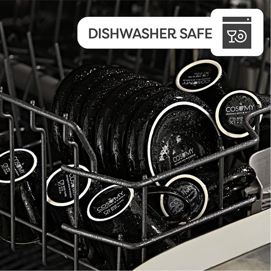 Espresso Kopjes Set van 6 Zwart met schotels - Keramisch - Houdt Lang Warm - Geschenkverpakking - 70ml