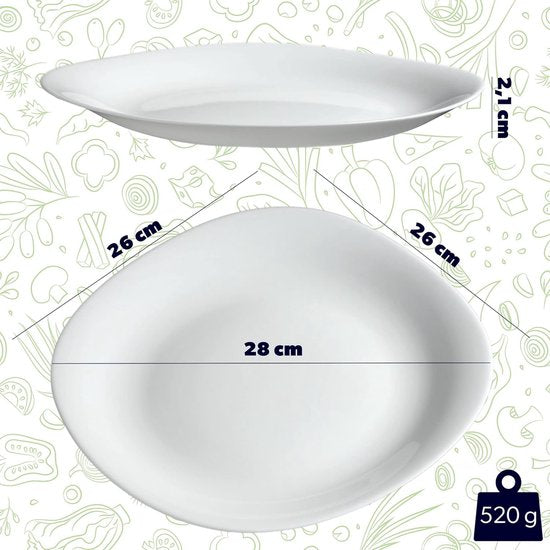 Wit platte borden, vaatwassergeschikt - borden, eetborden van versterkt glas, modern servies voor huis en restaurant - Wit, 6 stuks