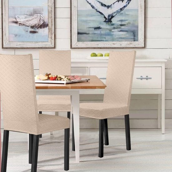 Stoelhoezen, set van 4, universele stretch stoelhoezen, moderne jacquard hoes, afneembare stoelhoes, eetkamerhoes, bi-elastische hoes, voor banketdecoratie en bruiloftsfeesten (beige, set