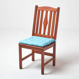 Set van 4 stoelkussens 40 x 40 cm, blauw / lichtblauw, zitkussen met banden en knoopsluiting, effen kussens voor stoelen met overtrek van 100% katoen en zachte polyester vulling