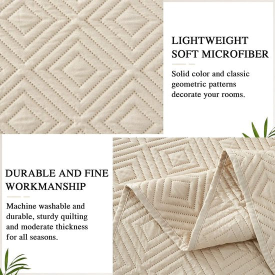 Sprei, bedsprei, 220 x 240 cm, beige, sprei gemaakt van microvezel, bedsprei, set met 2 kussenslopen van 50 x 75 cm.