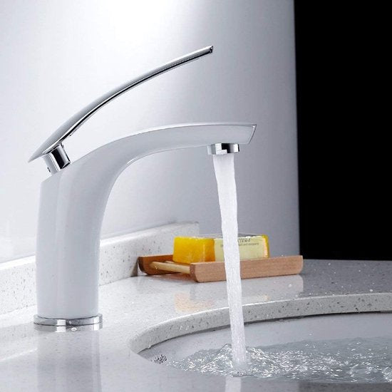 Kraan Bad Wit, Wastafelarmatuur voor bad Single hendels Mixer Tap Wastafel Kraan Bad,Koud + Warm Water Mixer Tap, Moderne Elegante Stijl (Wit)