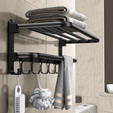 Towel Holder No Drilling Required, 56.5 cm Wall Mounted Bath Towel Holder with 7 Hooks, Can be Drilled or No Drilling Bath Towel Holder, Matt Black Towel Rails