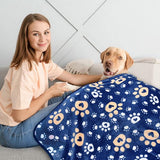 Deken voor grote honden hondendeken auto achterbank bank dekbed wasbaar zacht en warm fleece kattendeken pootafdruk, 150 x 130 cm