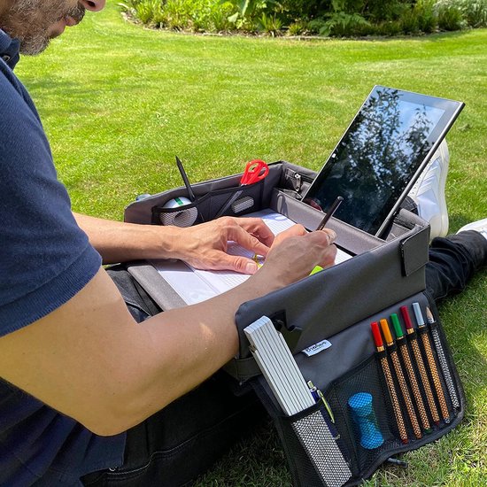 Reistafel auto - werkonderlegger voor jong en oud, schilderonderlegger kinderen, laptopkussen - hoogwaardige autotafel voor kinderzitje en ideaal voor reizigers of frequente rijders (antraciet)