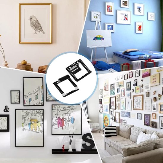 12 stuks spieramen ophangen, metalen fotohaken, onzichtbare fotolijst, wandfotohaken, ophangen, profieldiepte 15 mm, tandhangers, canvas ophanghaakjes, steekhangers voor foto's